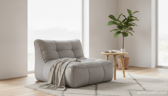 Puff silla de diseño en un salón moderno y luminoso