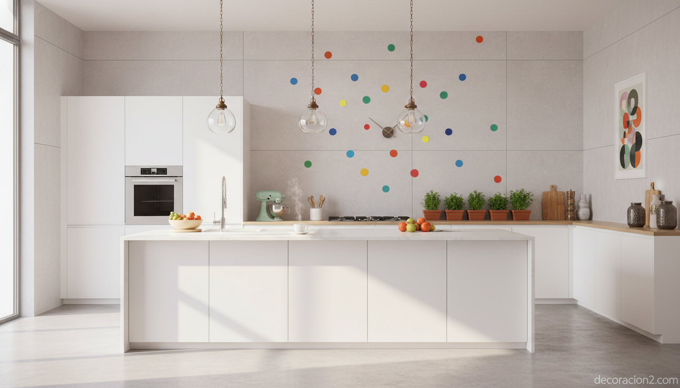 Reloj de ventosas de diseño decorando una cocina con azulejos