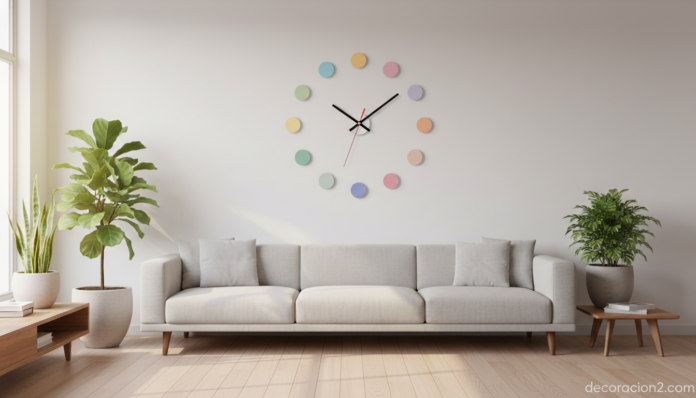 Reloj de pared de diseño Giratondo Suction en un salón moderno