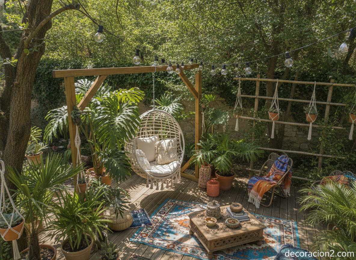 Hamaca Headdemock de Fatboy: descanso y diseño para tu exterior 10 Rincón chill out en un jardín con hamaca colgante rodeada de vegetación