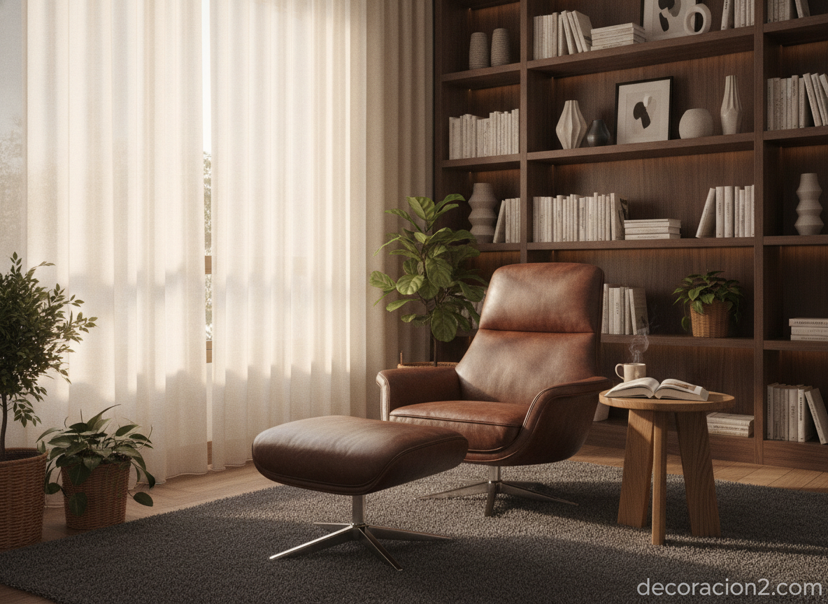 Sillón giratorio de diseño: el modelo Dolce Vita de La Cividina 4 Sillón giratorio de diseño tapizado en piel en un rincón de lectura