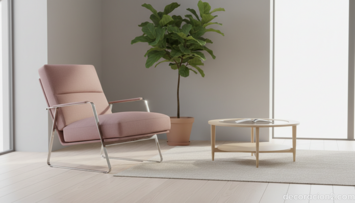 Sofá Downtown de Ligne Roset en rosa empolvado en posición de sillón en salón moderno
