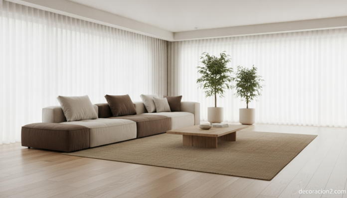 Sofá minimalista de estilo oriental modelo Palm en un salón luminoso y sereno