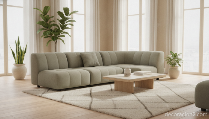 Sofá modular curvo de Ligne Roset en un salón moderno y luminoso