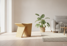 Taburete ecológico Isabella de diseño sostenible en un salón nórdico luminoso