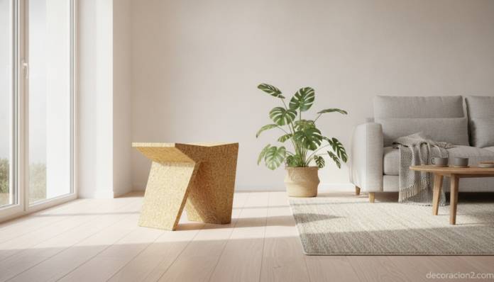 Taburete ecológico Isabella de diseño sostenible en un salón nórdico luminoso