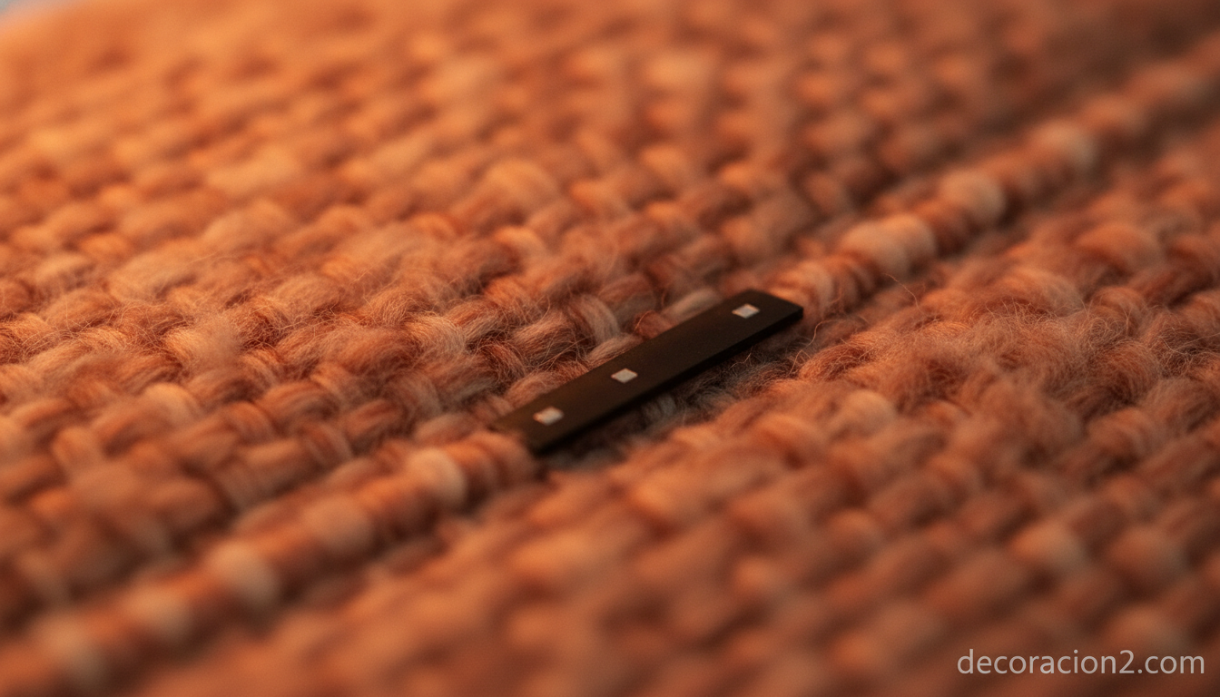 Detalle de la textura suave de un textil calefactable con su cable de conexión