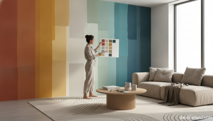 Pared con muestras de pintura de distintos colores representando las sensaciones que transmite cada tono