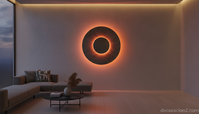Lámpara Eclipse de Ronen Kadushin iluminando un salón minimalista contemporáneo