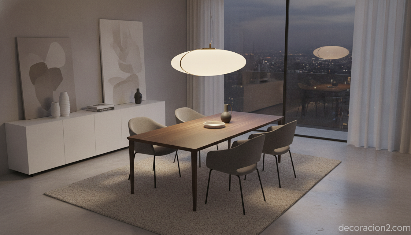 Lámpara colgante blanca Everyday sobre una mesa de comedor moderna