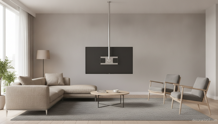 Salón moderno con columna para televisión de diseño minimalista