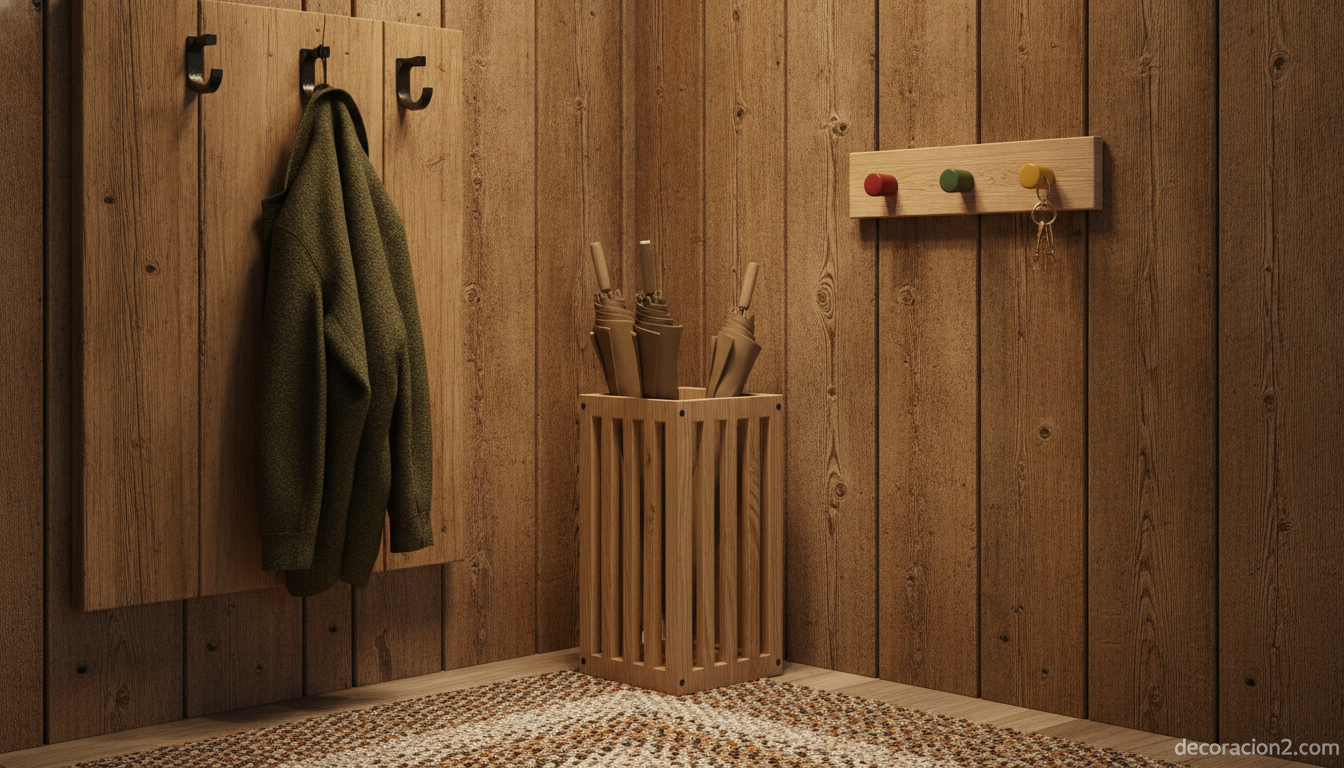 Soporte para llaves de colores: cómo organizar las llaves en la entrada de casa 2 Recibidor rústico con organizador de pared, perchero y soporte para llaves de colores