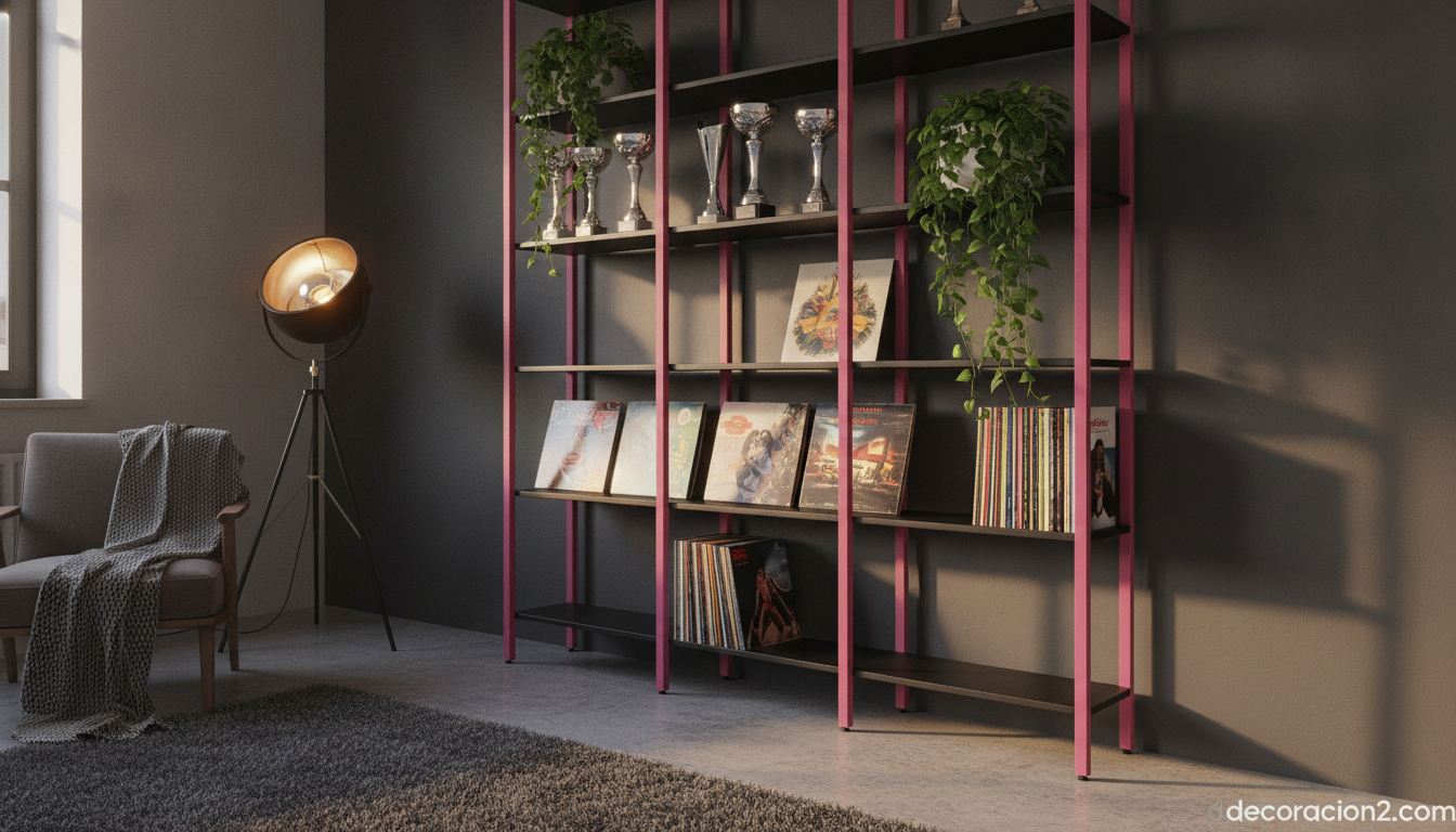 Estantería personalizable con color fucsia decorando un dormitorio juvenil