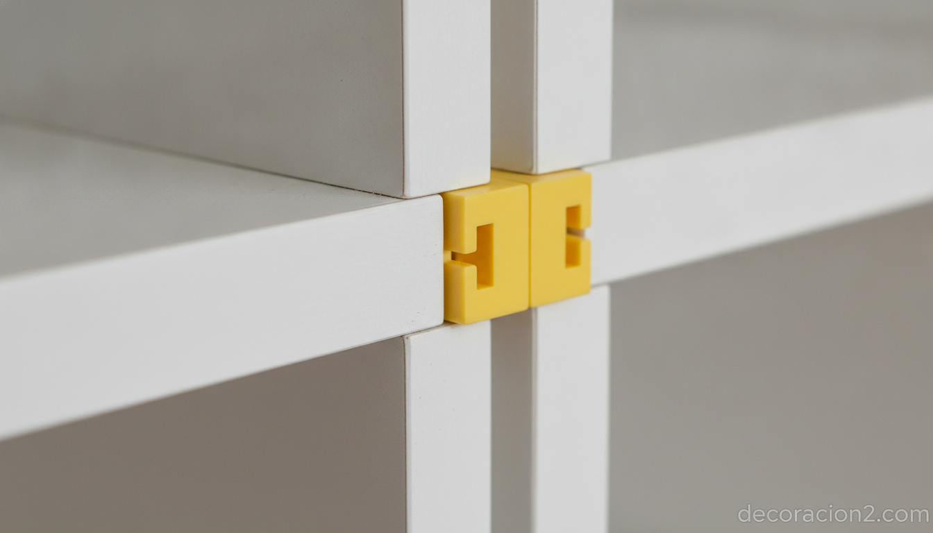 Estantería modular: la solución de almacenaje que se adapta a cualquier espacio 1 Detalle del enganche amarillo de una estantería modular