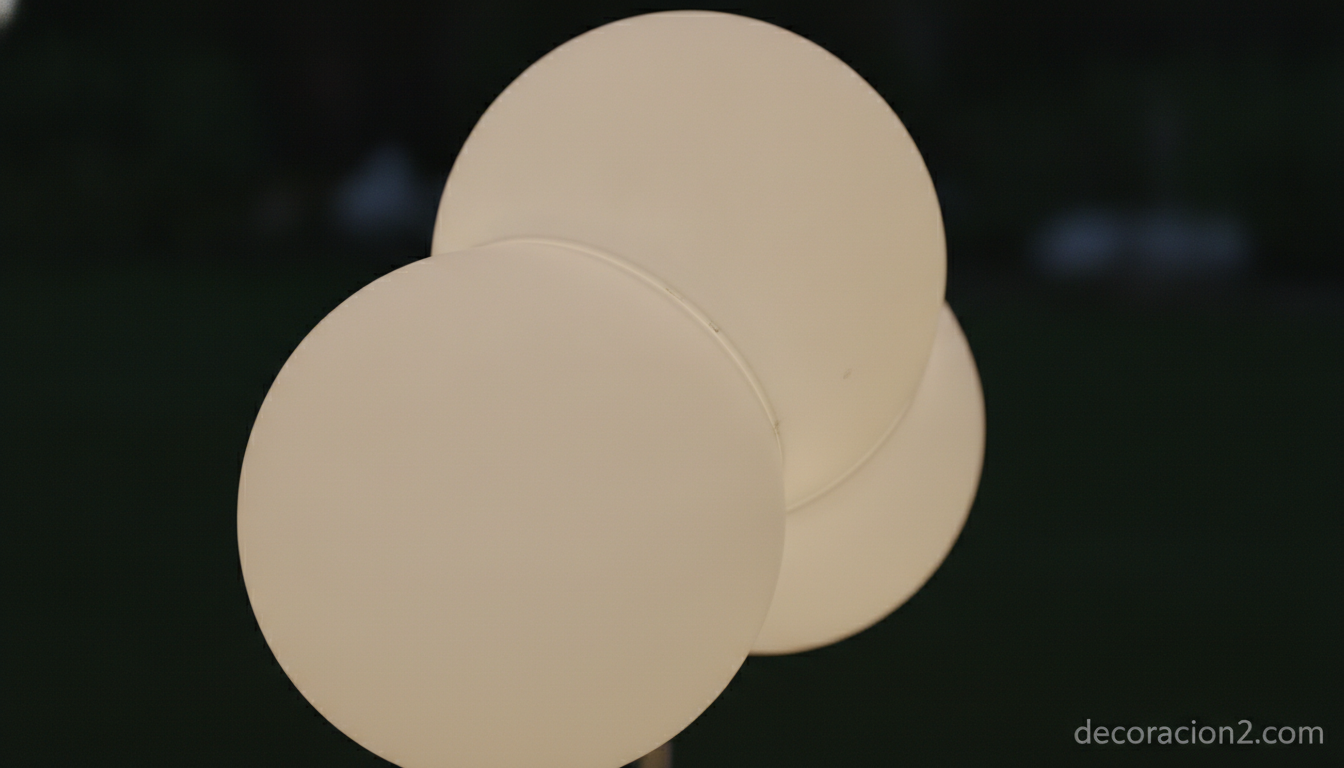 Detalle del difusor esférico de polietileno blanco de la luminaria de exterior Trébol