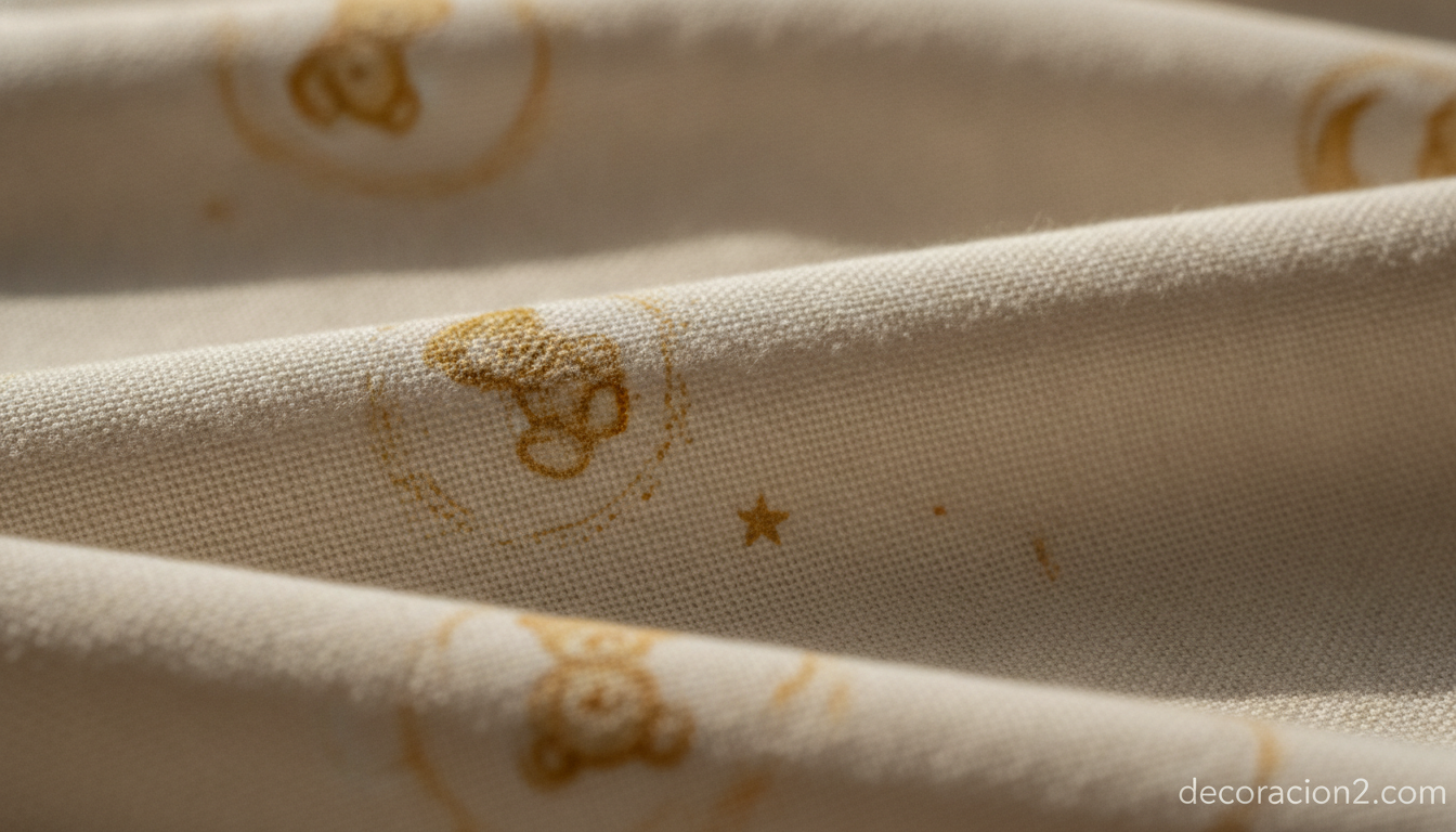 Detalle del algodón fino con estampado de osito de la colección Lullaby de Coordonné