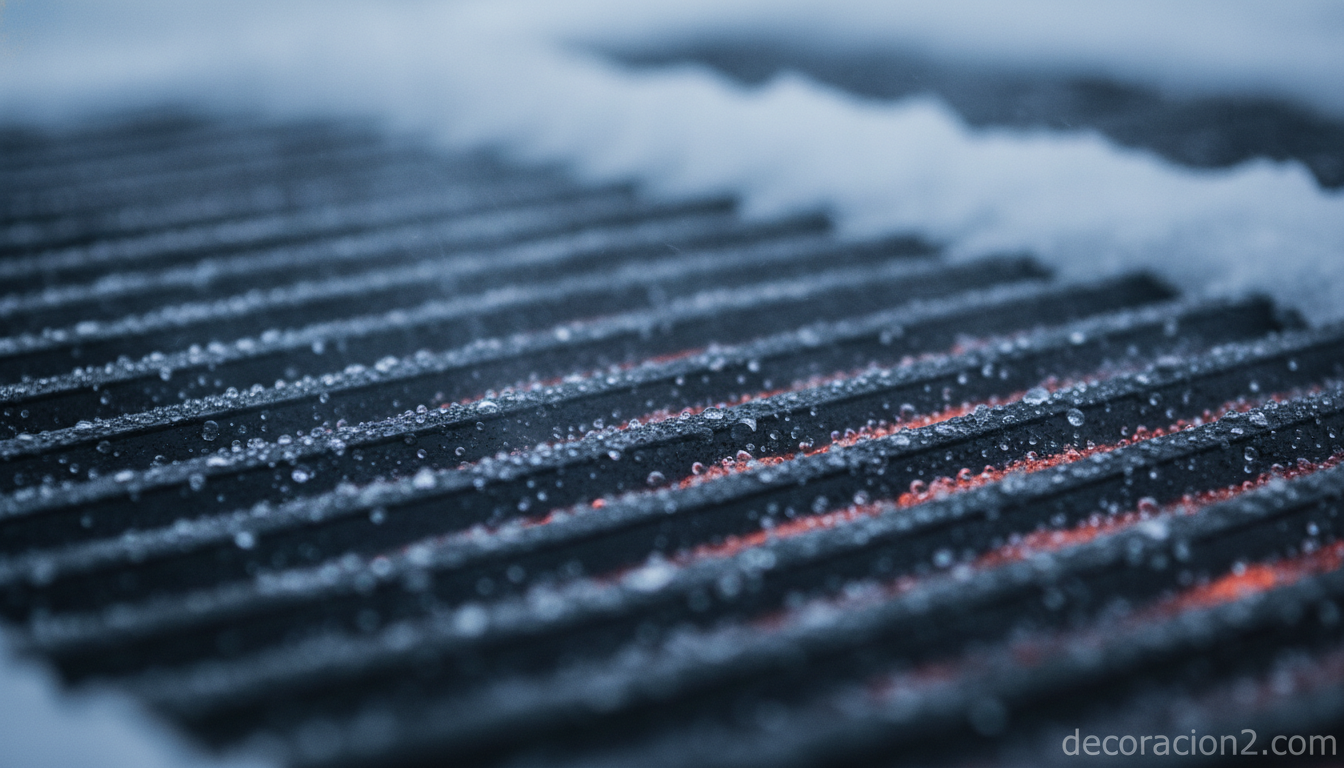 Alfombra quitanieve: el felpudo calefactable que derrite la nieve en la entrada 1 Detalle de la superficie antideslizante de una alfombra quitanieve derritiendo la nieve