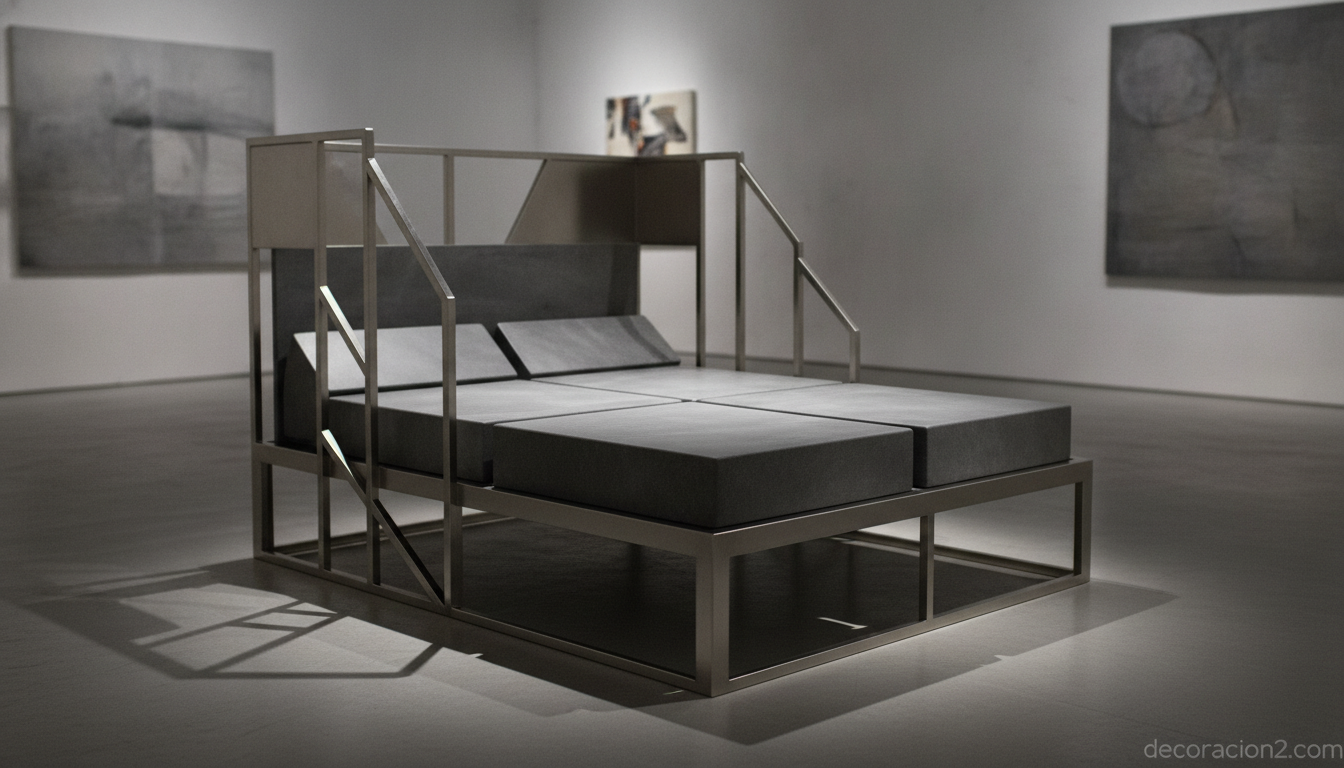 Cama de diseño conceptual de estructura angular que prioriza la estética sobre la comodidad
