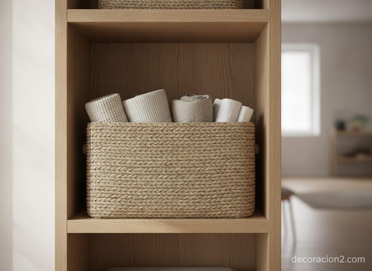 Detalle de almacenaje y texturas de muebles inspirados en el catálogo de IKEA