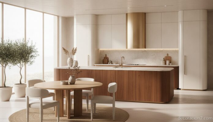 Cocina de diseño italiano con líneas curvas estilo Lacucina Alessi