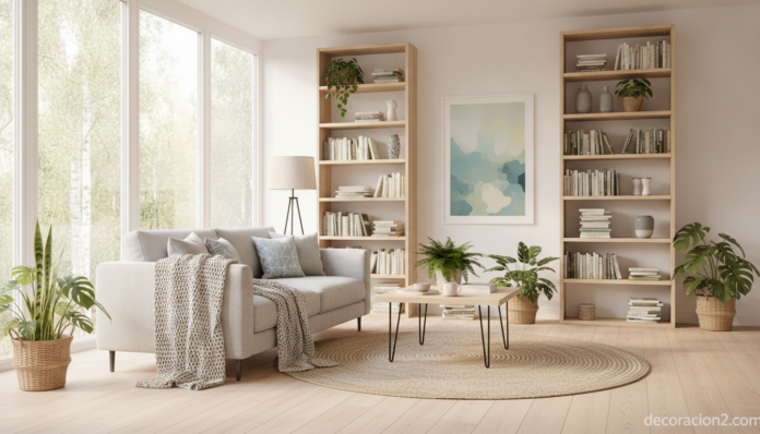 Salón ordenado y luminoso como ejemplo de consejos de decoración y limpieza para el hogar