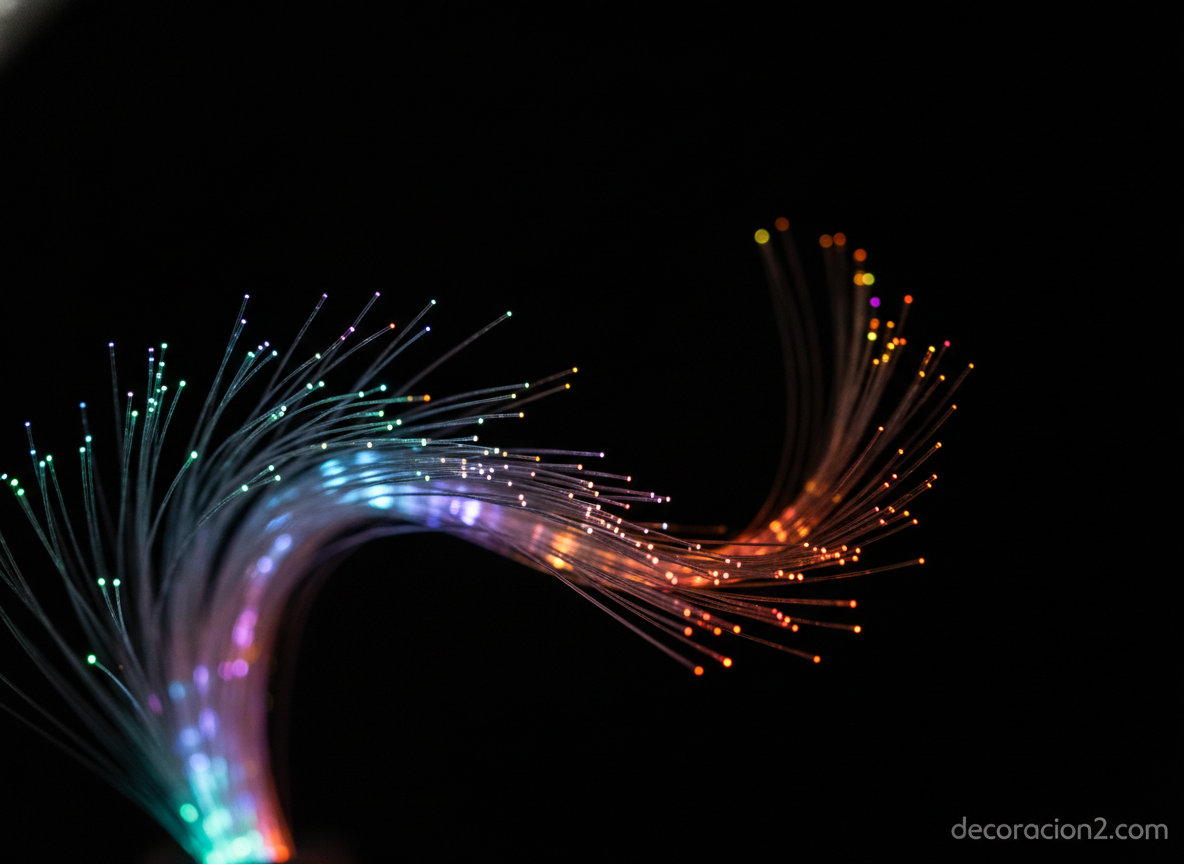 Lámpara de fibra óptica: guía completa para iluminar con diseño flexible 3 Detalle de los finos cables de fibra óptica de una lámpara maleable