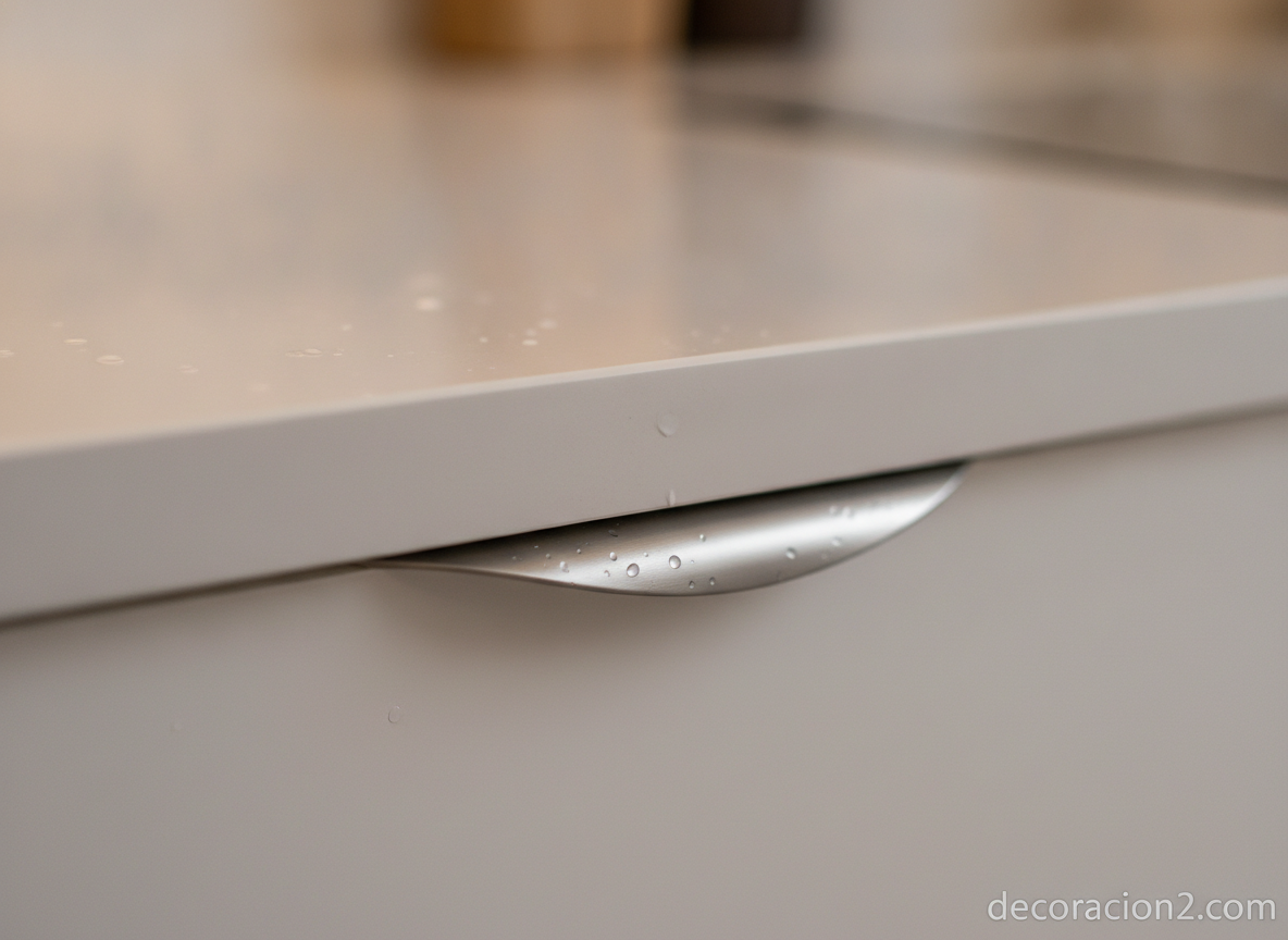 Detalle de la curva suave en la encimera de una cocina de diseño