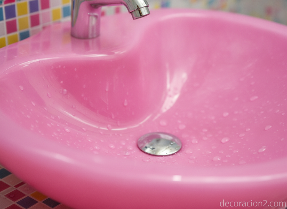 Detalle de lavabo de resina en forma de corazón para baño infantil