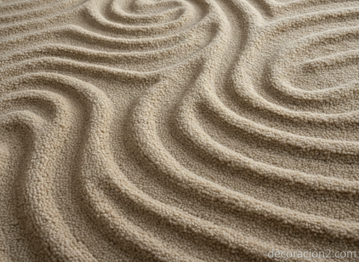 Detalle de la textura tufada a mano de la alfombra Dune