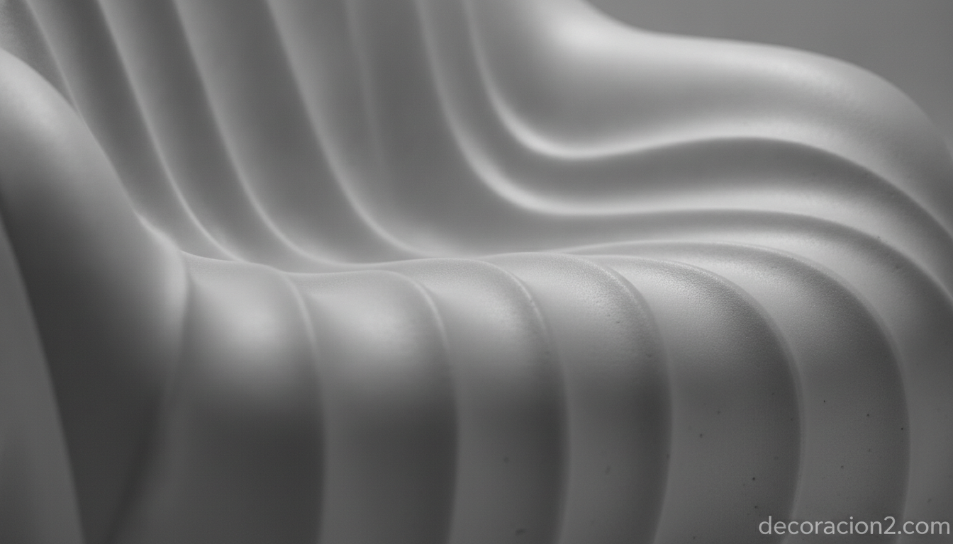 Detalle de la textura ondulada de un sillón de diseño en espuma esculpida
