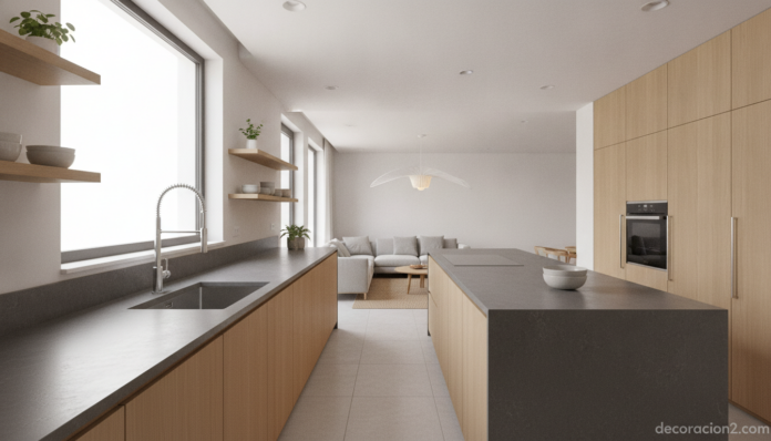 Cocina moderna con fregadero de diseño integrado en la encimera