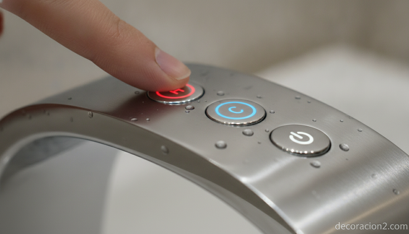Detalle en primer plano de los botones táctiles de un grifo electrónico