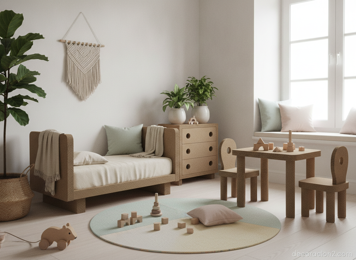 Habitación infantil decorada con muebles sostenibles de cartón