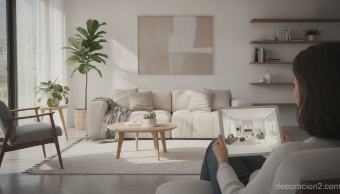 Persona usando herramientas de decoración online para planificar su casa