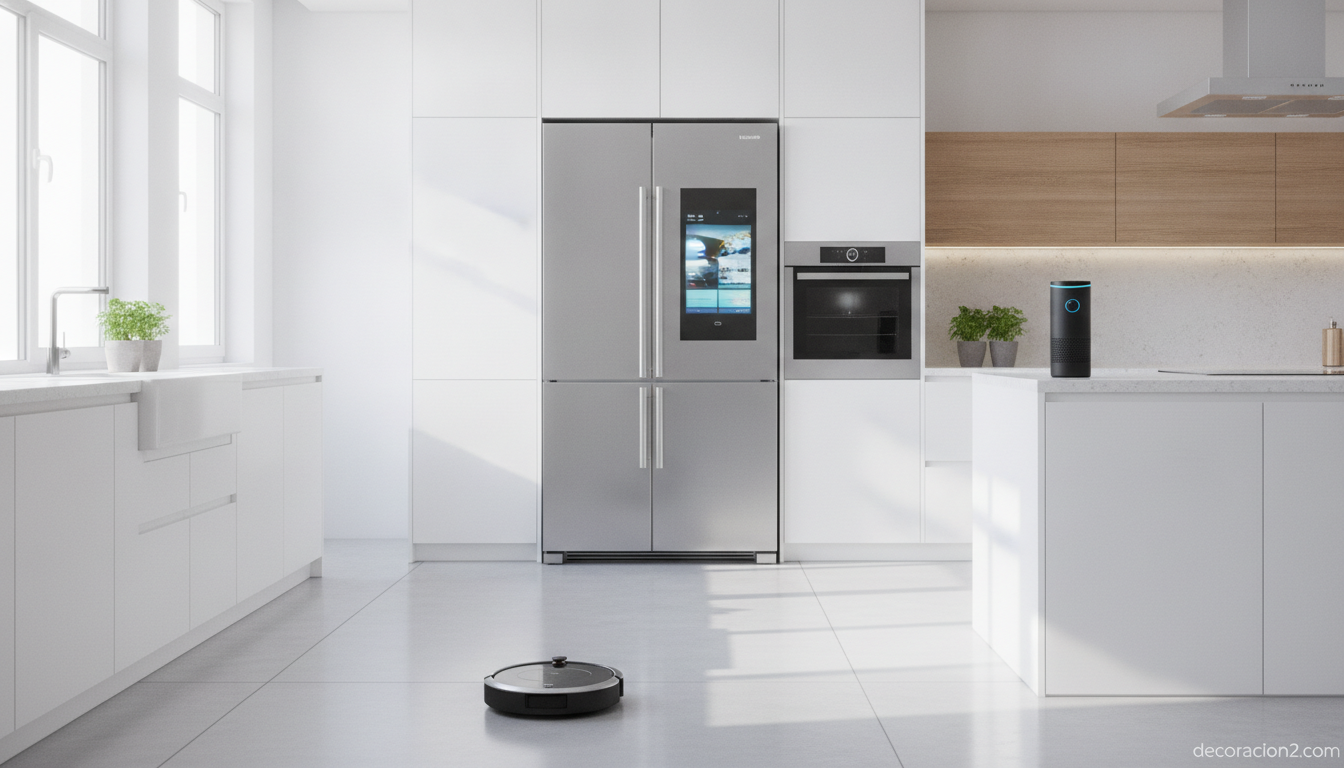 Cocina inteligente con electrodomésticos conectados en un hogar digital