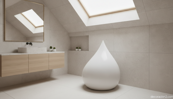 Baño minimalista con un inodoro de diseño de silueta escultórica