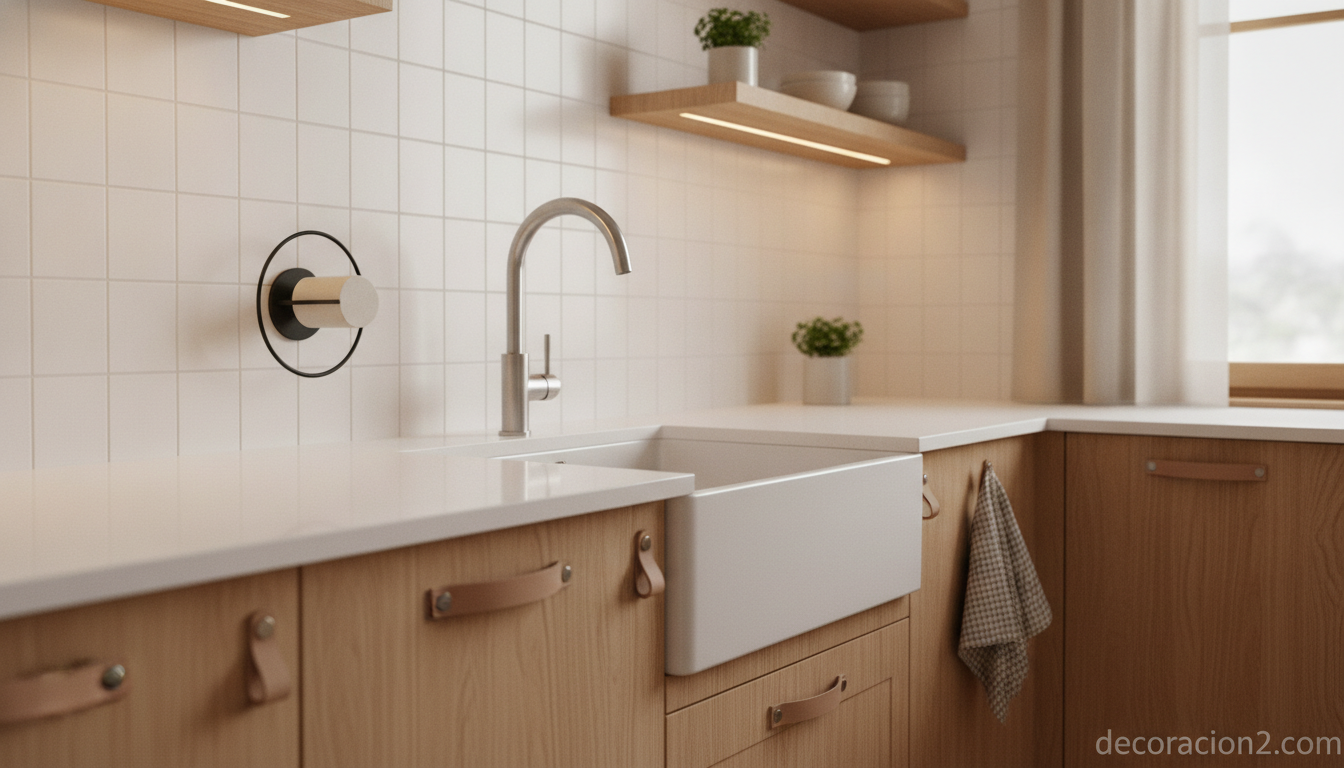 Jabonera magnética: la solución elegante para que el jabón no se escurra 10 Jabonera magnética junto al fregadero de una cocina de estilo nórdico