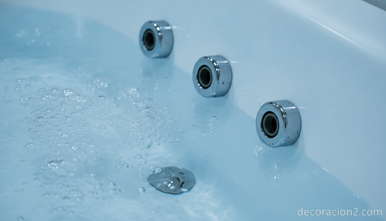 Detalle de los jets de hidromasaje de un jacuzzi con burbujas de agua