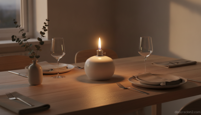 Lámpara de aceite Eva Solo de diseño minimalista danés sobre una mesa
