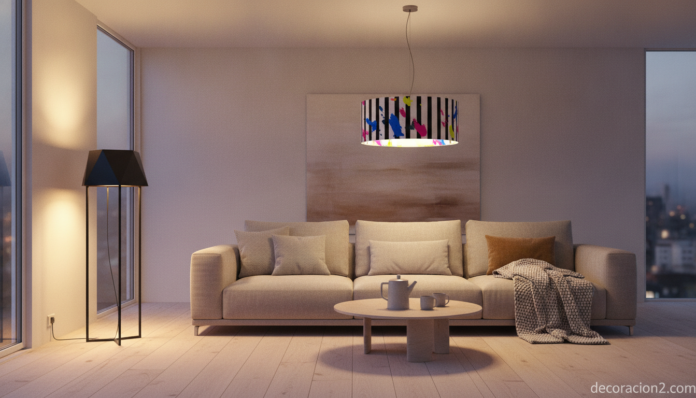 Salón moderno decorado con lámparas de diseño de vanguardia