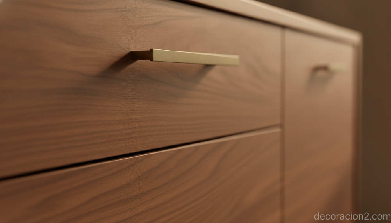 Detalle de la textura de madera de nogal en un aparador de diseño danés