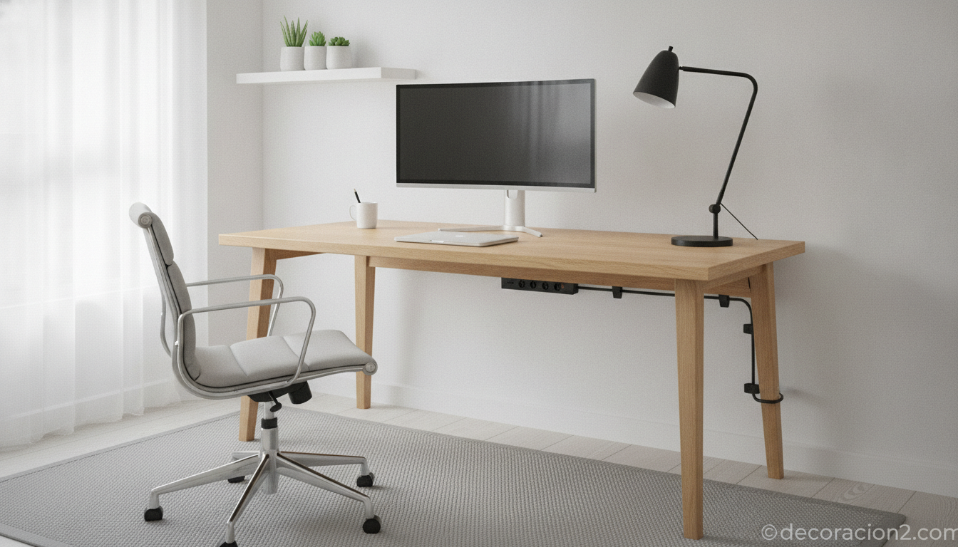 Organizar cables en casa: ideas y trucos para esconder el desorden 10 Escritorio de teletrabajo ordenado con cables organizados bajo la mesa