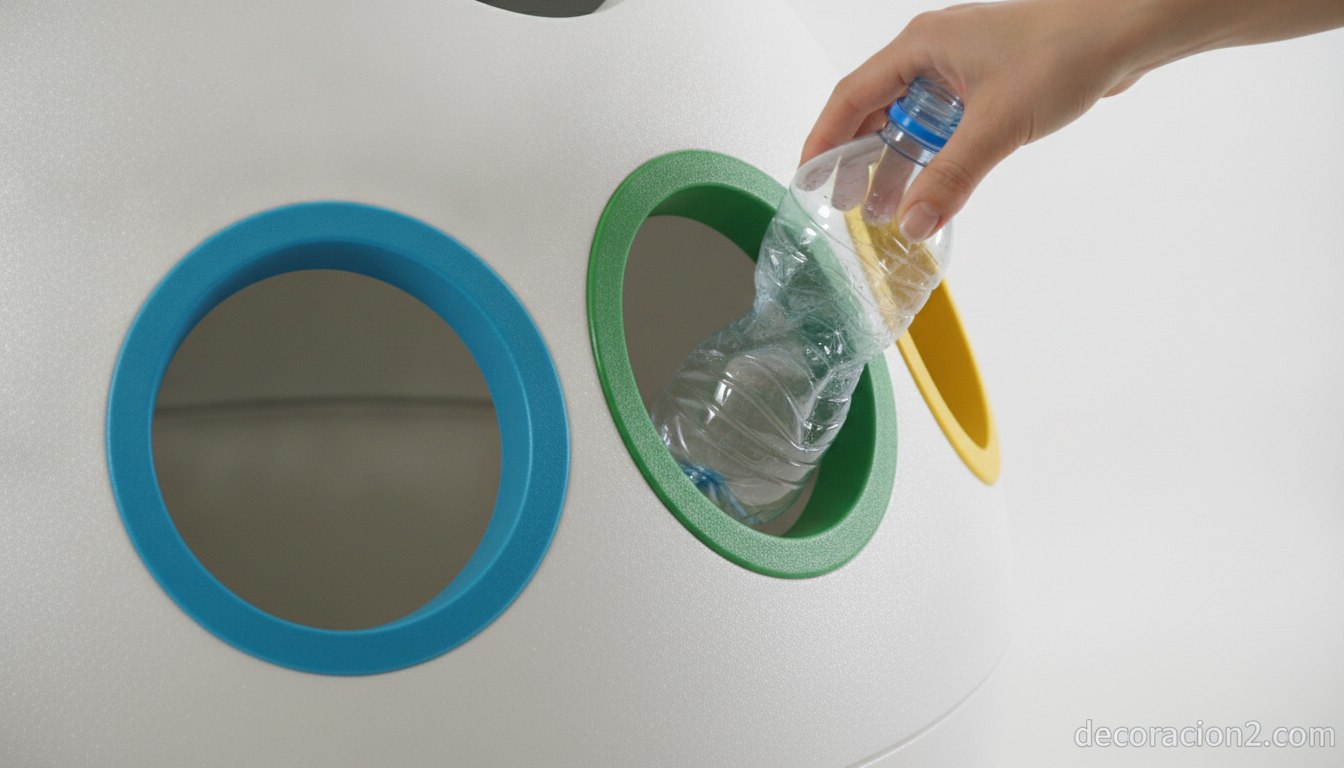Detalle de las aberturas de colores del cubo de reciclaje Ovetto