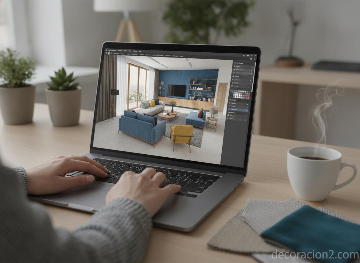 Planificador 3D en pantalla para diseñar la distribución de una habitación