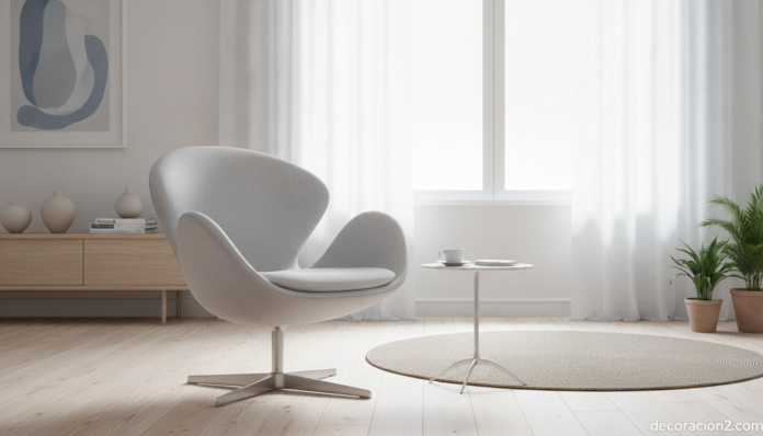 Silla Swan de Arne Jacobsen en un salón nórdico elegante