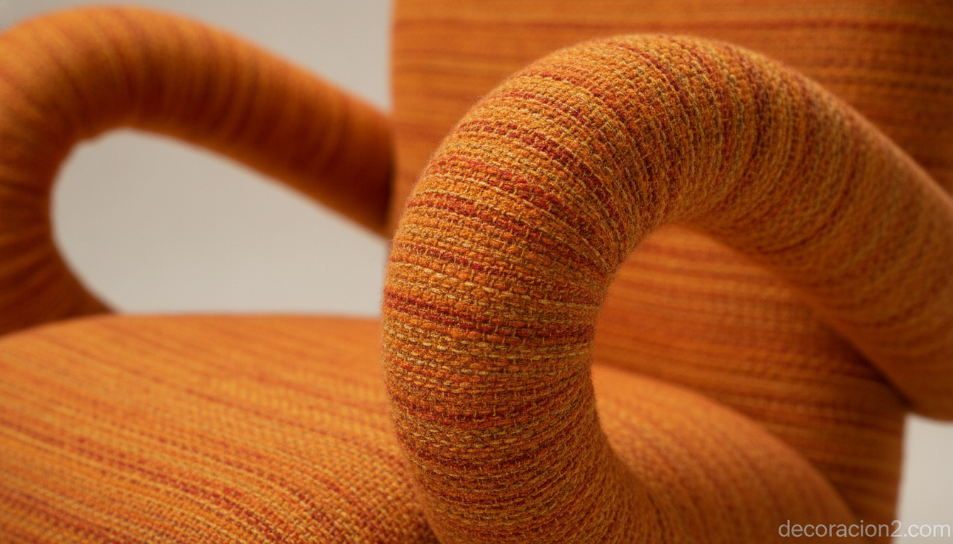 Detalle del tapizado de lana y estructura tubular del sillón Ekstrem
