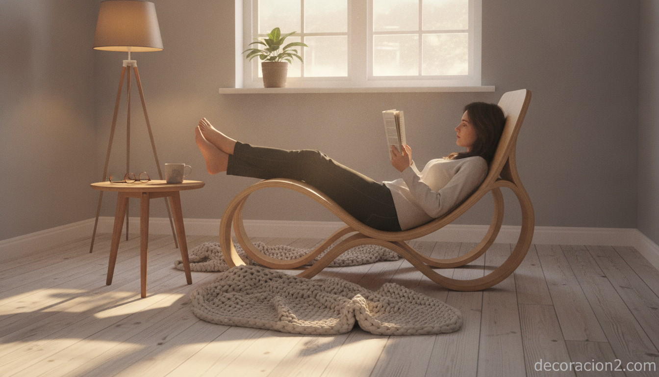 Rincón de lectura nórdico con el sillón Ekstrem y una manta de punto