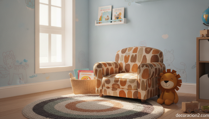 Sillón infantil en rincón de lectura de una habitación de niños