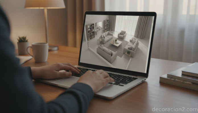 Persona usando un simulador de decoración online en un ordenador portátil