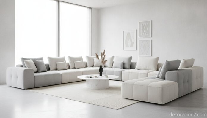 Salón contemporáneo con un sofá modular en forma de L